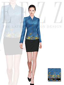 时尚蓝色长袖女秋冬职业装制服设计图1368