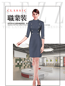 时尚深灰色连衣裙款女职业装夏装制服设计图759