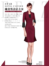 新款暗红色女职业装夏装制服设计图775