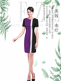 原创制服设计紫色短袖女款按摩技师服装款式图1466