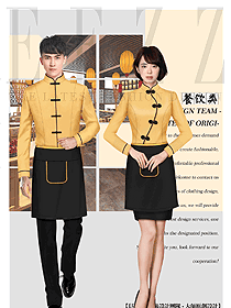 原创制服设计黄色女款茶艺师服务员服装款式图2025