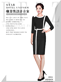 原创制服设计黑色连衣裙款女职业装夏装款式图779