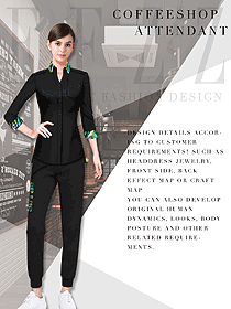 时尚黑色长袖女款快餐厅服务员服装款式设计图308