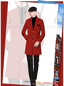 原创制服设计红色修身男款职业装大衣服装款式图118