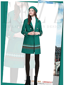 原创制服设计绿色女职业装大衣服装款式图246