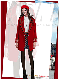 时尚红色女职业装大衣服装款式效果图249