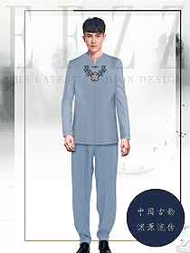 新款浅蓝色长袖男款中餐服务员制服款式设计图2038
