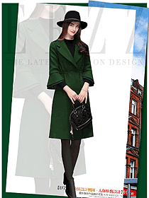 时尚深绿色女职业装大衣服装款式效果图263
