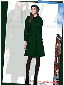 原创制服设计墨绿色女职业装大衣服装款式图264