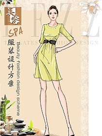 时尚黄色女款spa美容技师制服款式图633