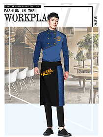 蓝色男款快餐厅服务员制服设计图373