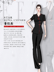 黑色短袖女款中餐服务员制服款式图2095