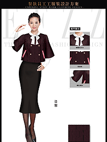 紫红色星级酒店女款西餐咨客制服设计图546