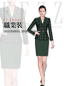 抹茶绿格子纹女职业装夏装制服设计图854