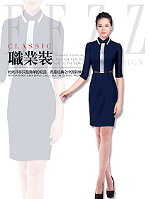 深蓝色女职业装夏装制服设计图878