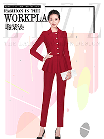 原创制服设计红色女秋冬职业装款式效果图1591
