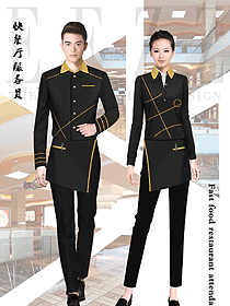 原创设计黑色男女款连锁快餐店服务员制服设计图235