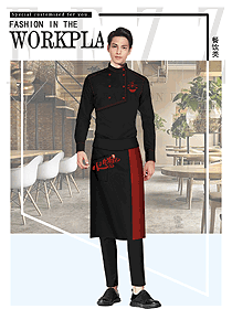 原创制服设计黑色长袖男款服务员服装款式图374