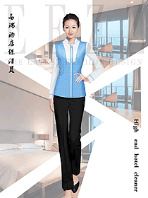 时尚浅蓝色长袖女款客房服务员服装款式图634