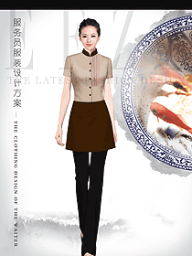 新款女款短袖中餐服务员制服款式设计图2068