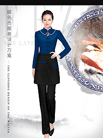 长袖女款中餐服务员制服款式设计图2077
