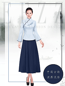 原创制服设计浅蓝色中餐迎宾服装款式图888