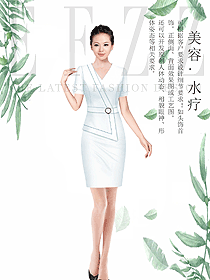白色短袖连衣裙水疗会所咨客服装款式图520