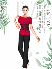 新款红色短袖女款按摩技师服款式设计图1490
