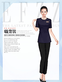 原创制服设计深紫色短袖女款美容会所服装款式图682
