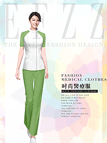 原创设计青绿色美容技师服装款式图789