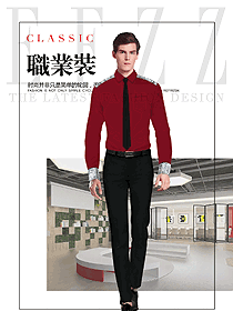 时尚枣红色男职业装长袖衬衫制服设计图290