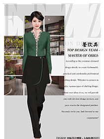 时尚长袖女款快餐厅服装款式设计图412