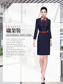 时尚藏青色女职业装夏装制服设计图995