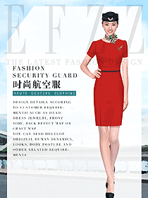 原创设计红色连衣裙款空姐服装设计图875