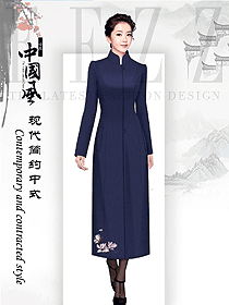 藏蓝色女职业装大衣设计图312