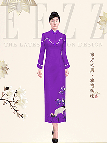 中餐咨客紫色旗袍服装设计图989