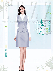 灰蓝色妙龄女套装办公室服装制服设计效果图