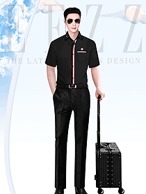 夏季黑色衬衫款职业装机场地勤工作人员服装设计