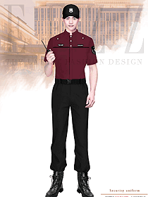 酒红色夏装物业安保员工制服男款职业装设计图