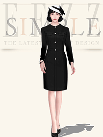 轻奢女装春新款法式感黑色连衣裙气质赫本风职业装设计图