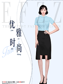办公女郎职业短袖衬衫服装设计效果图