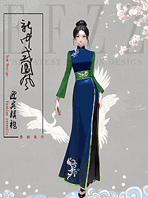 秋冬新款民族中国风绒棉刺绣旗袍原画手绘方案