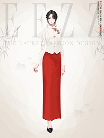 旗袍女秋冬连衣裙新中式女装红裙手绘服装设计