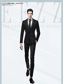 男士西服套装三件套竖条纹西装商务礼服手绘设计方案