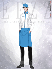 蓝色围裙长袖衬衫酒店西餐厅奶茶咖啡店男士工装定制设计