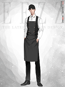西餐厅咖啡店男服务生工作服围裙定制手绘方案