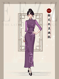 老上海旗袍富贵牡丹高级长款手绘服装定制设计图