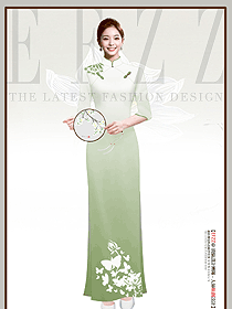 浅绿色全开襟夏季一片式古法旗袍定制设计图