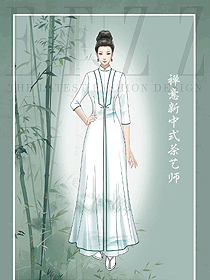 茶艺师服装女装新中式连衣裙子茶服设计
