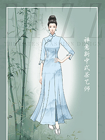 新中式穿搭-诠释古香古色的东方美学山水画旗袍设计图